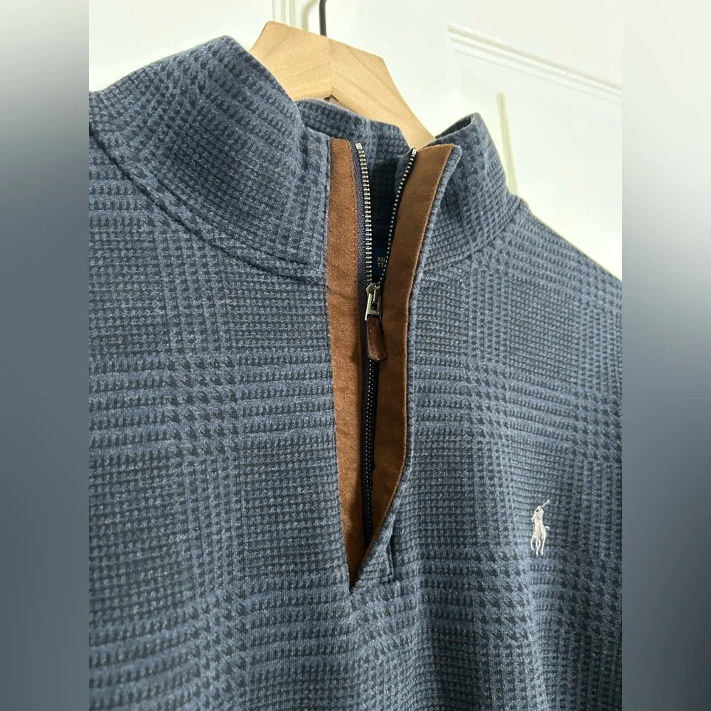 Polo Ralph Lauren Luxury Jersey Quarter-zip Pullover XXL Navy Herringbone GUC